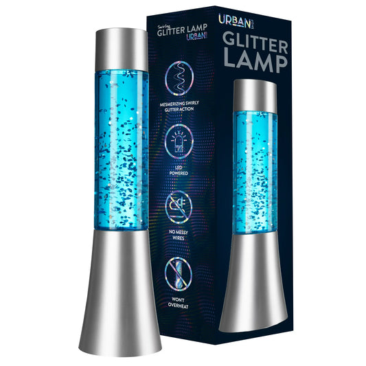 Lámpara de brillo LED con cambio de color Urban Shop de 13", azul, con batería, base de metal plateado