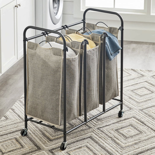 Better Homes & Gardens Gunmetal Grey Rolling 3 Bag Laundry Sorter- carro auxiliar para lavanderia