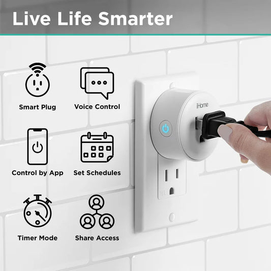 iHome Smart Plug funciona con Alexa y Google Home, control de aplicaciones, 10 amperios - (paquete de 2 dispositivos ) Blanco