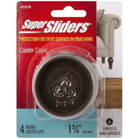 Super Sliders 1 3/4" Round Furniture Caster Cup Vinyl para alfombra marrón, paquete de 4