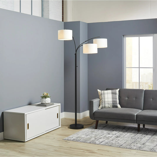 Better Homes & Gardens Negro mate Lámpara de pie de arco de metal de 3 cabezas/ Bombilla LED