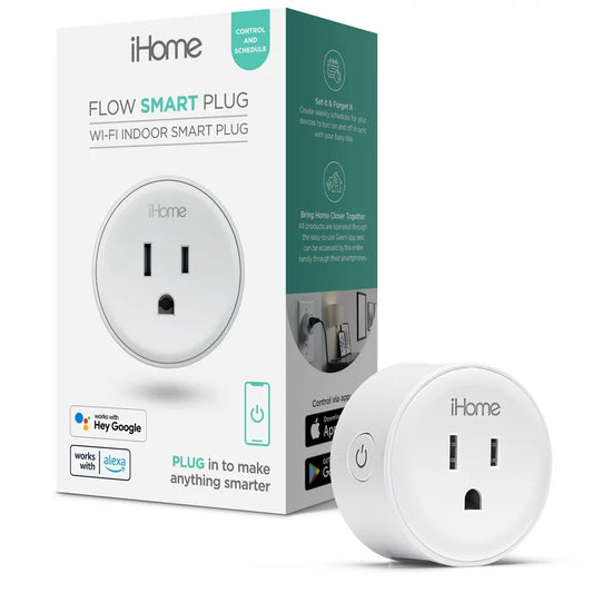 iHome Smart Plug funciona con Alexa y Google Home, control de aplicaciones, 10 amperios - (paquete individual) Blanco