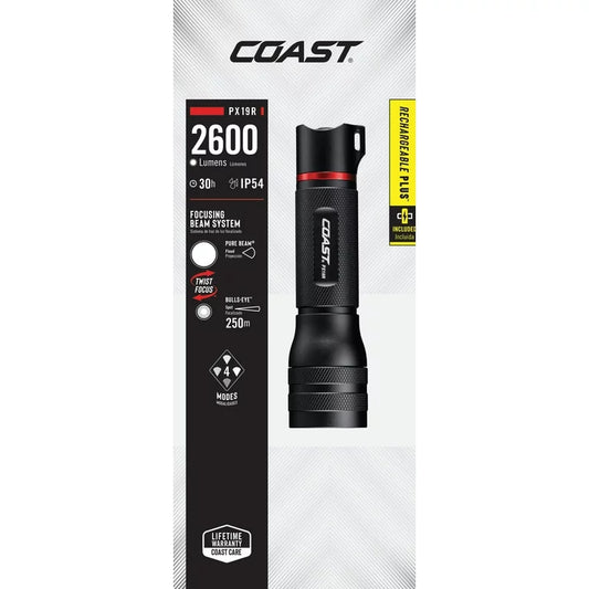 Linterna LED de mano COAST PX19R recargable Plus de 2600 lúmenes, 5,7 oz.