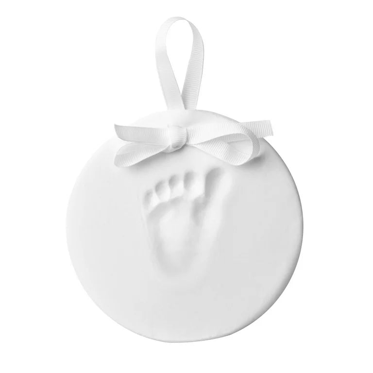 Kit de adorno navideño de recuerdo con huella de mano colgante de pera pequeña, blanco, regalo de baby shower, adorno de recuerdo de bebé