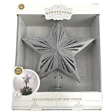 Wondershop Silver Glitter Star Tree Topper Luz de proyección iluminada por LED de Navidad