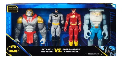 DC Comics, Batman vs. Gorilla Grodd - Figuras de acción de 11.8 in (Batman, The Flash, Gorilla Grodd, King Shark), juguetes para niños y niñas de 3 años en adelante