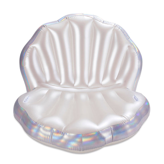 Flotador de piscina de conchas holográficas inflables de día de juego, plata holográfica, para adultos, unisex