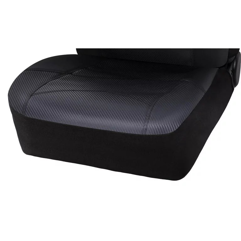 Auto Drive Fundas de asiento de 2 piezas con respaldo bajo Rival de cuero de fibra de carbono negro, ajuste universal