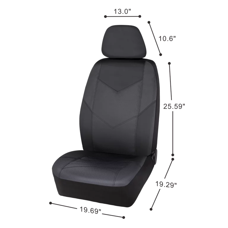 Auto Drive Fundas de asiento de 2 piezas con respaldo bajo Rival de cuero de fibra de carbono negro, ajuste universal