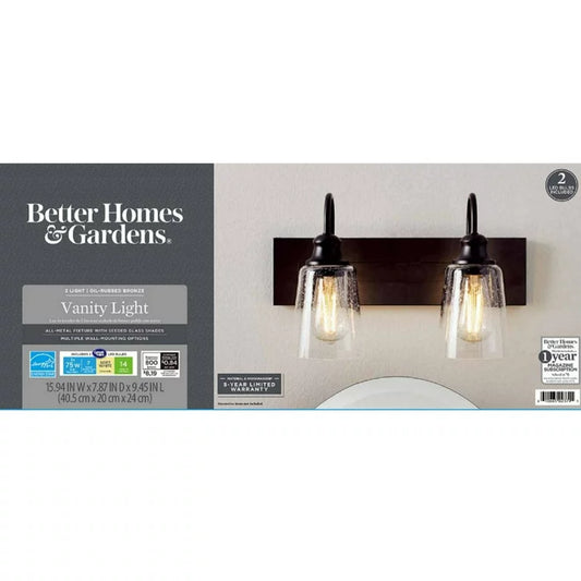 Lámpara de pared LED moderna Better Homes & Gardens, pantallas de vidrio ST19, 2 bombillas incluidas