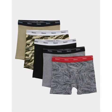 Hanes Boys' 5pk Originals Camo Boxer Briefs - Gray/Black