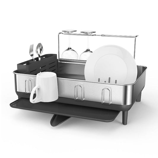 Simplehuman Estante para platos con marco de acero inoxidable grande gris