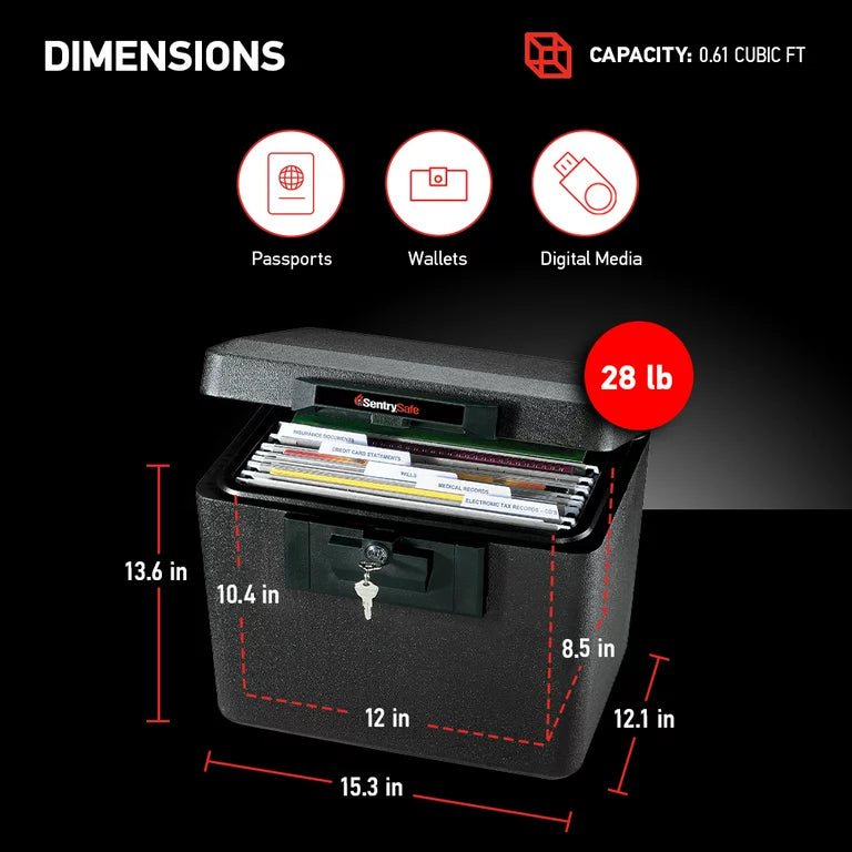 Caja fuerte resistente al fuego SentrySafe 1170 con cerradura con llave, 0,61 pies cúbicos, negro