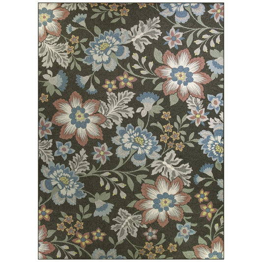 Mainstays Farmhouse Oversized Floral Gray Indoor Living Room Area Rug, 7' x 10'