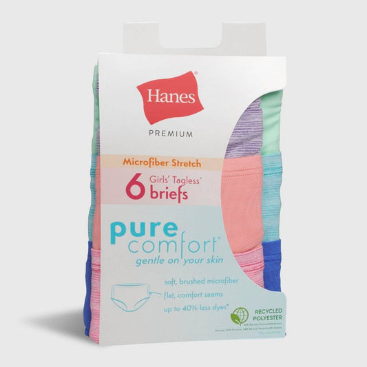 Calzoncillos de microfibra pura de 6 piezas para niñas de Hanes - Los colores pueden variar- talla 12 niña