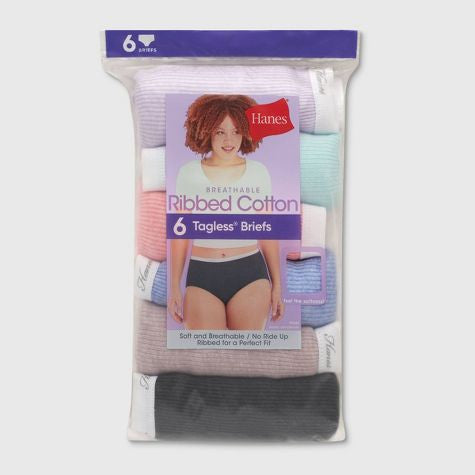 Surtido de bloomer de brezo acanalado de algodón de 6 piezas de Hanes para mujer- talla10