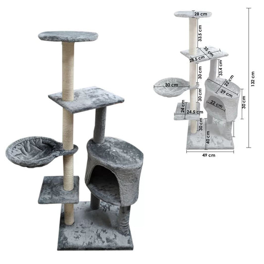 Torre de árbol para gatos Easyfashion 921DKG 54,5" con postes para rascarse, gris oscuro