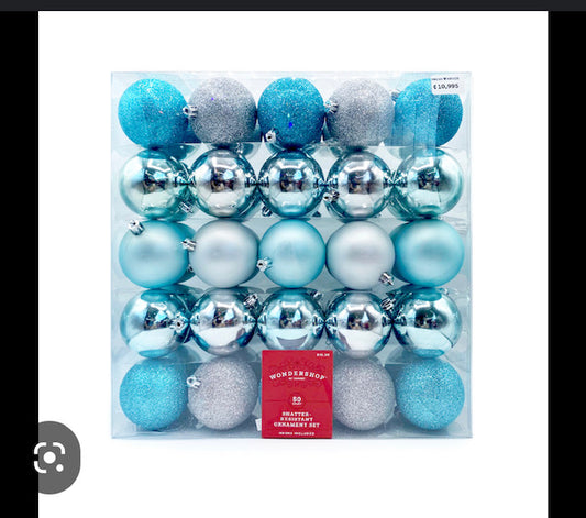 Set 50 pcs esferas de Navidad (Plateado/azul)